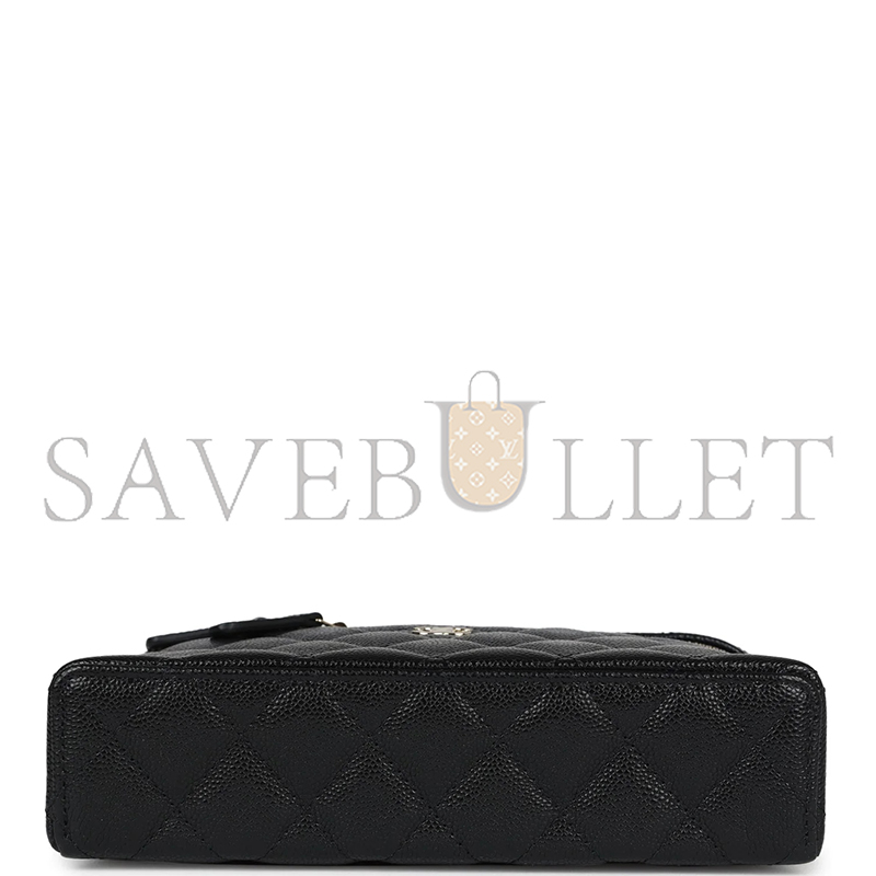 Ch*el cc top handle long vanity case with chain black shiny caviar light gold hardware 1109942 (19.5*17*5cm)